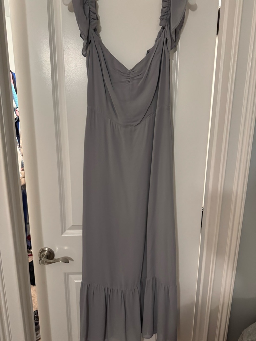 Reformation Grey Midi Dress with Ruffle Straps